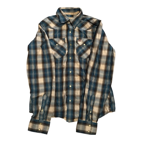 Hollister Pearl Button Down Shirt Blue and White with flaw Size Large - Picture 1 of 4